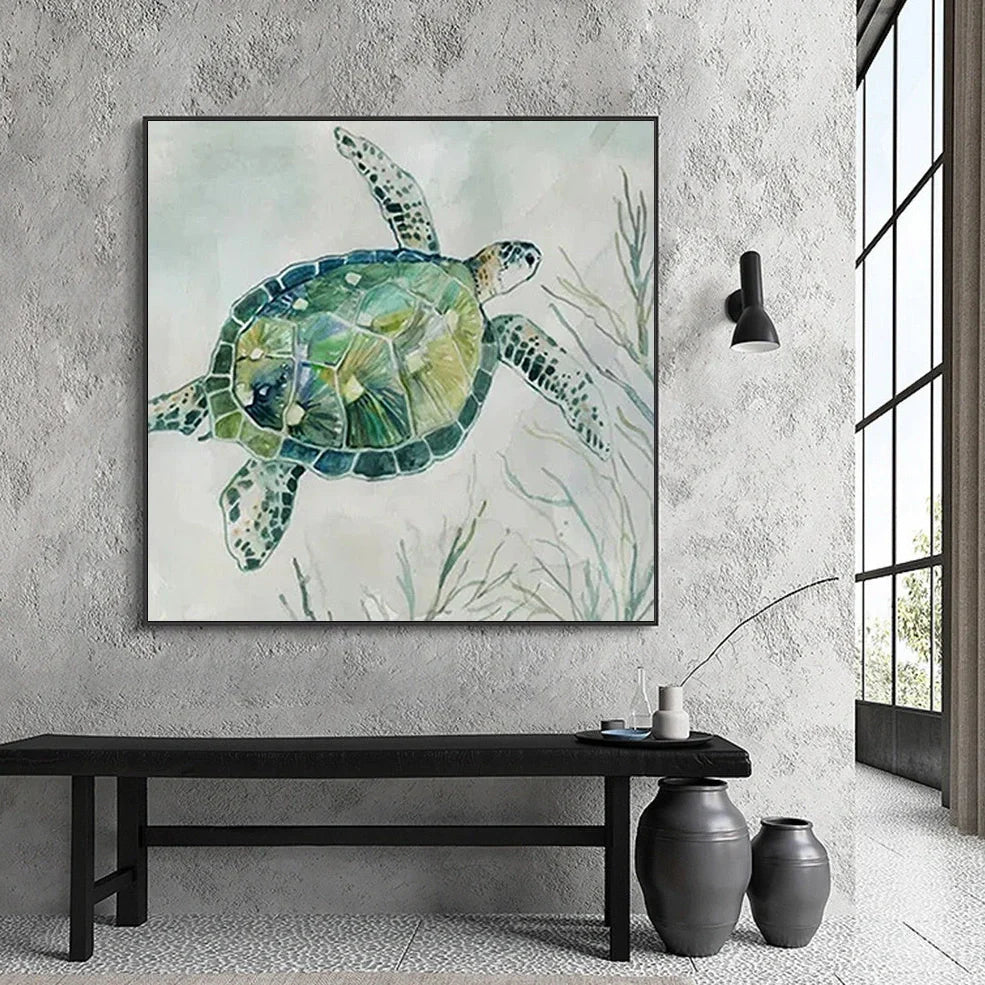 Turtle canvas wall art poster showing square format with turtle imagery, available in multiple sizes