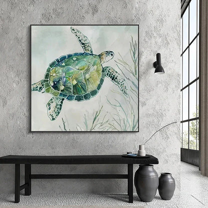 Turtle canvas wall art poster showing square format with turtle imagery, available in multiple sizes