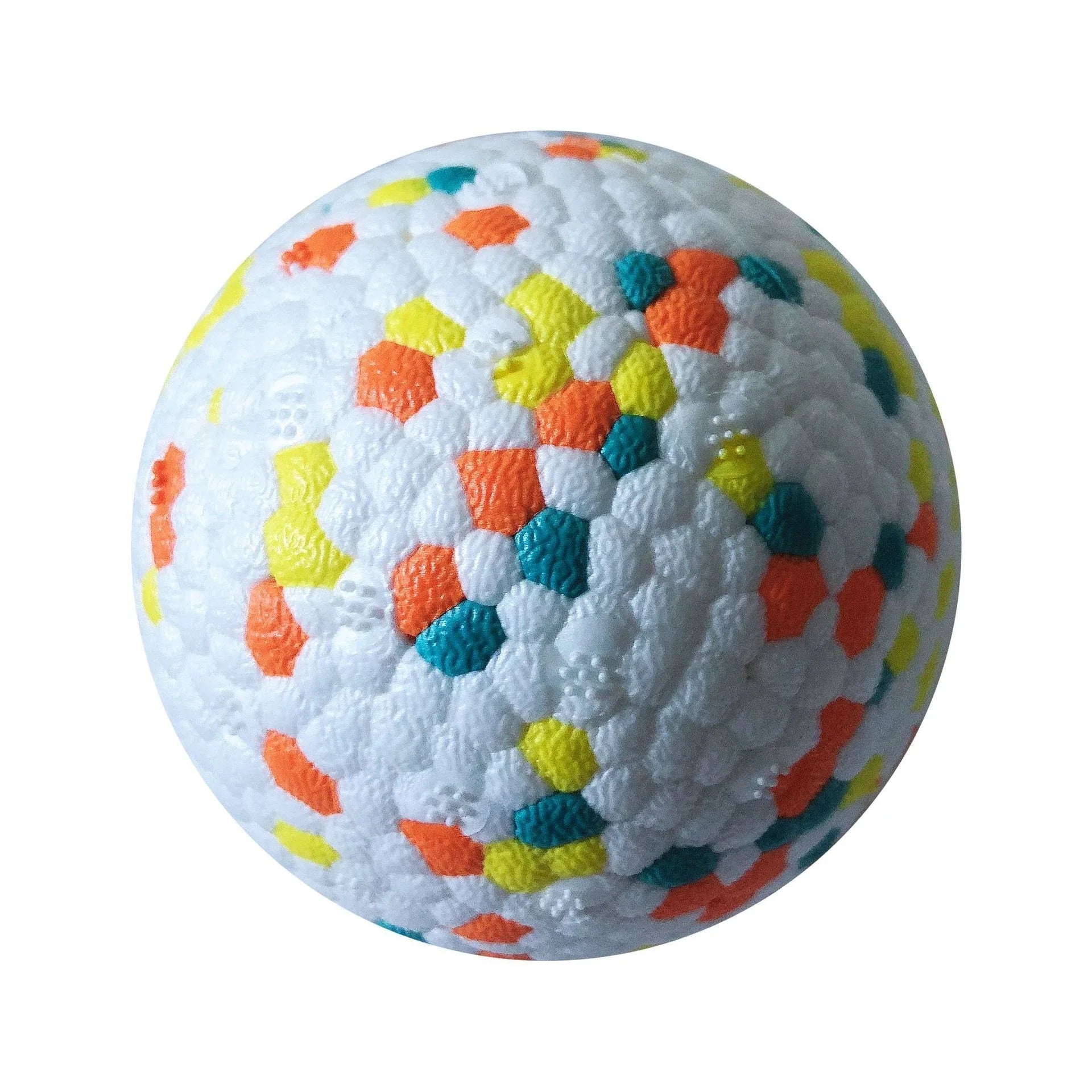 Interactive chew toy ball for dogs, featuring a durable TPU construction and corn grain design to clean teeth while playing