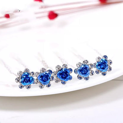 Alloy rhinestone tuck comb with rose diamond design for elegant hairstyling