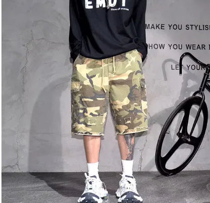 American-style loose-fit camouflage shorts in a cropped length on a neutral background.