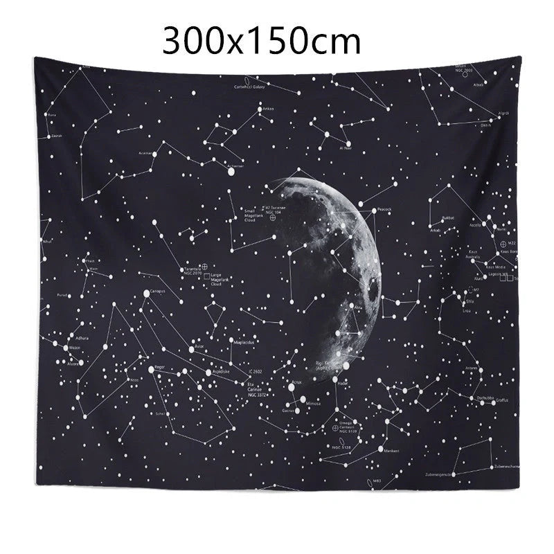Constellation tapestry with moon and stars design for wall or bed decoration