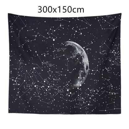 Constellation tapestry with moon and stars design for wall or bed decoration