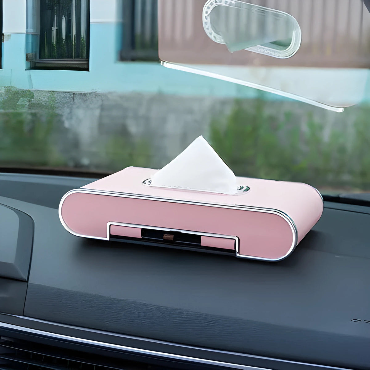 Car mobile phone holder tissue box in super-transition leather, 24.5x12.5x5cm, with pumping paper box