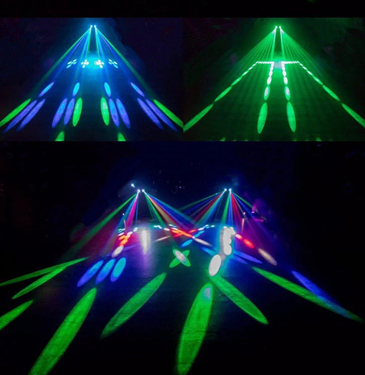 Double-headed LED Lantern projecting dynamic airship laser light in black PVC construction