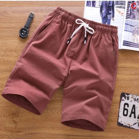 Men's cotton capri-length summer shorts in multiple colours with lace-up placket