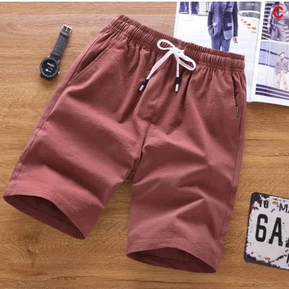 Men's cotton capri-length summer shorts in multiple colours with lace-up placket