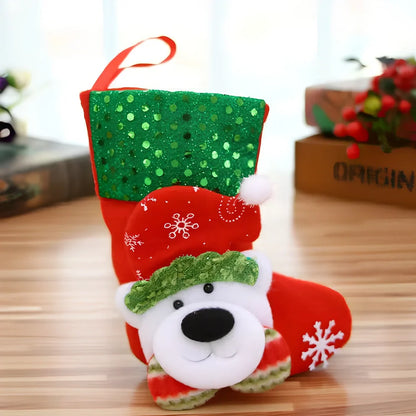 Christmas stocking gift bag measuring 10x20cm with festive character designs