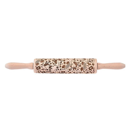 Beautifully engraved Christmas snowflake-patterned rolling pin for creating intricate designs on cookies, pastries, and soft candies