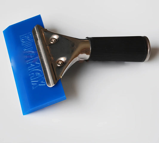 Stainless steel handled car water scraper with blue 13x16cm rubber blade for vehicle detailing