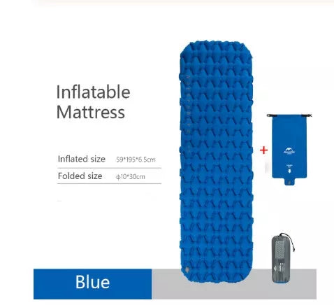 Blue and orange inflatable outdoor tent sleeping mat for camping