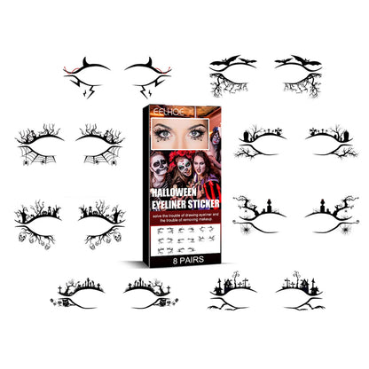 Bat and spider themed eyeliner stickers set with 8 pairs for decorative eye makeup