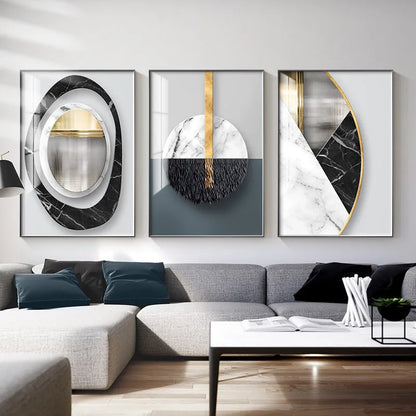 Abstract geometric pattern printed on canvas wall art painting in multiple colour variations