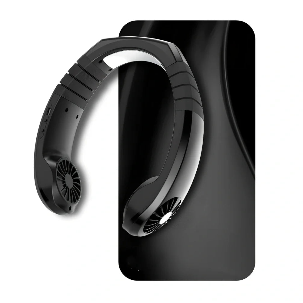 NEXFAN neck fan with dual batteries and cooling wafers measuring 18.2x20x6cm