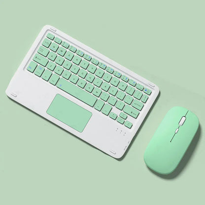Bluetooth wireless keyboard and mute mouse set in compact 24.8cm design with charging cable