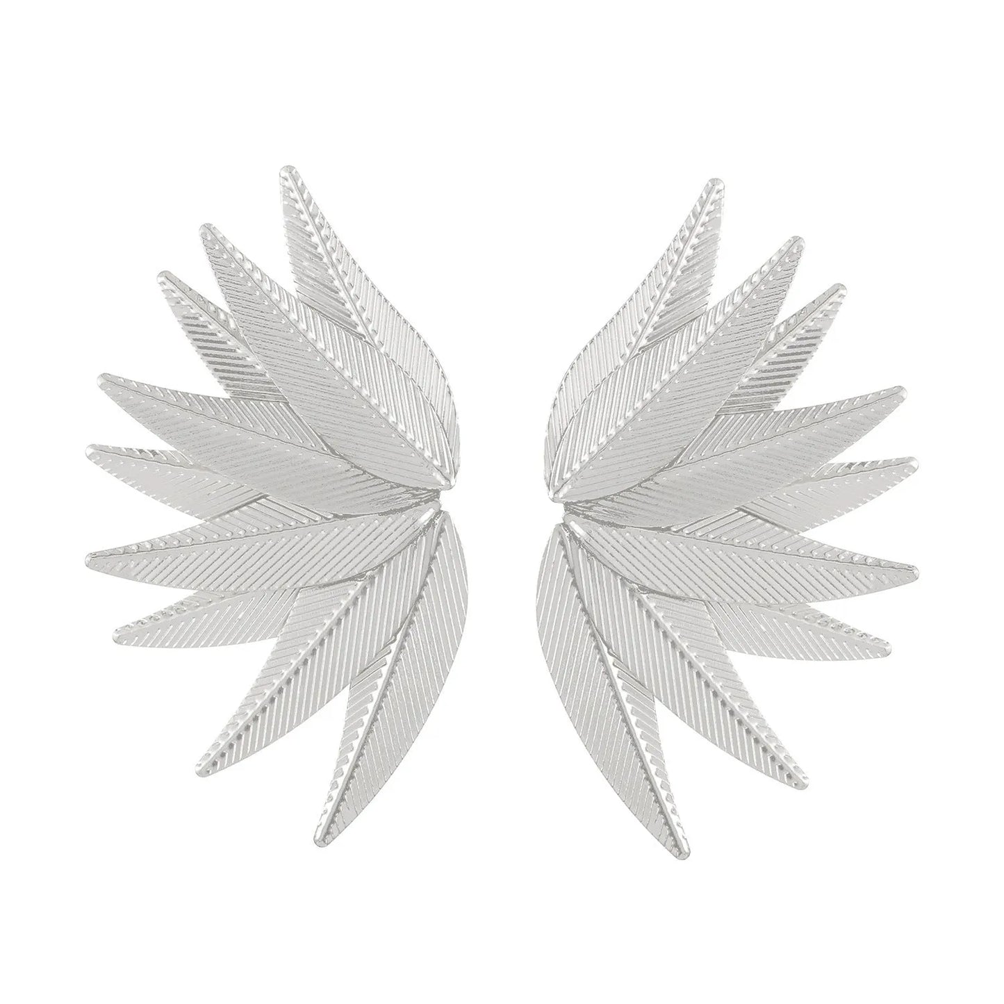 Gold and white alloy leaf-shaped patch earrings with dangle design