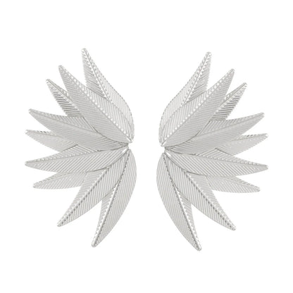 Gold and white alloy leaf-shaped patch earrings with dangle design