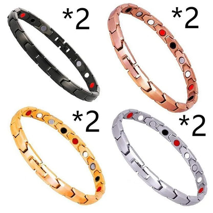 Metal rhombus therapy bracelet in black, bronze, gold, or silver, available as single or multi-pack for arthritis and slimming support.