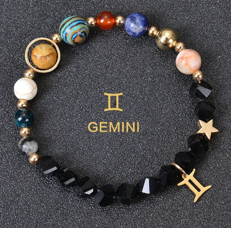 Stylish frosted stone beaded zodiac constellation bracelet for unisex wear