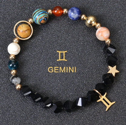 Stylish frosted stone beaded zodiac constellation bracelet for unisex wear