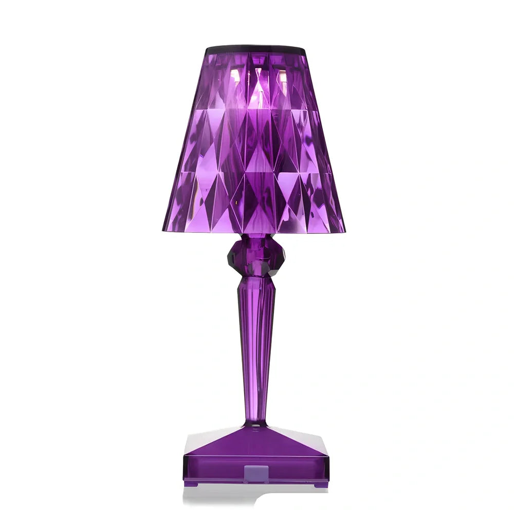 Diamond Crystal rechargeable table lamp with acrylic holder and multiple colour finishes