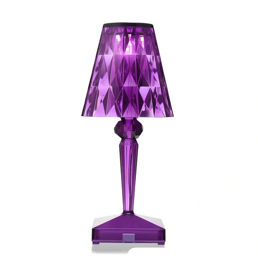 Diamond Crystal rechargeable table lamp with acrylic holder and multiple colour finishes