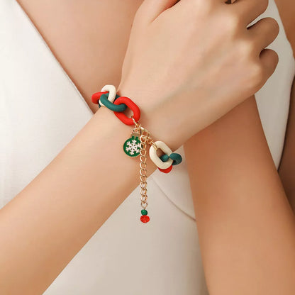 Festive Christmas Metal Chain Bracelet with Santa Claus and snowflake designs