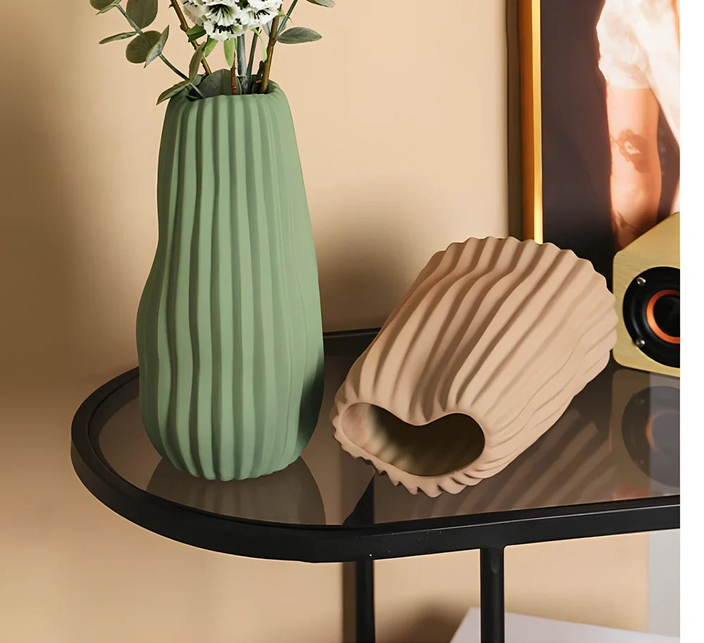 Ceramic mosaic vase 25cm height with floral arrangement in apricot colour option