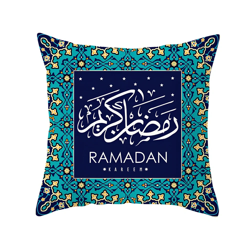 Single-sided digital printed peach skin pillowcase measuring 44cm for Ramadan Eid decor
