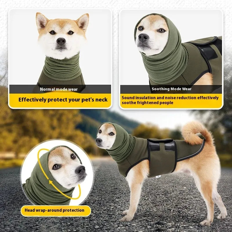 Army green dog anxiety jacket with gentle pressure design for calming support