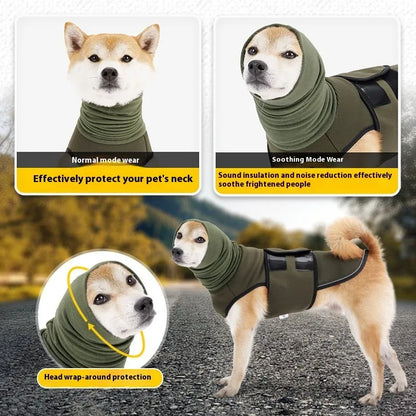 Army green dog anxiety jacket with gentle pressure design for calming support
