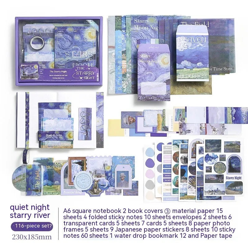 Hand Account Suit creative journal book gift box with retro plaid A6 notebook, material paper sheets, sticky notes, and stationery accessories