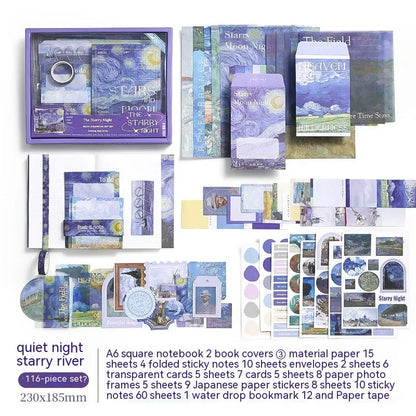 Hand Account Suit creative journal book gift box with retro plaid A6 notebook, material paper sheets, sticky notes, and stationery accessories