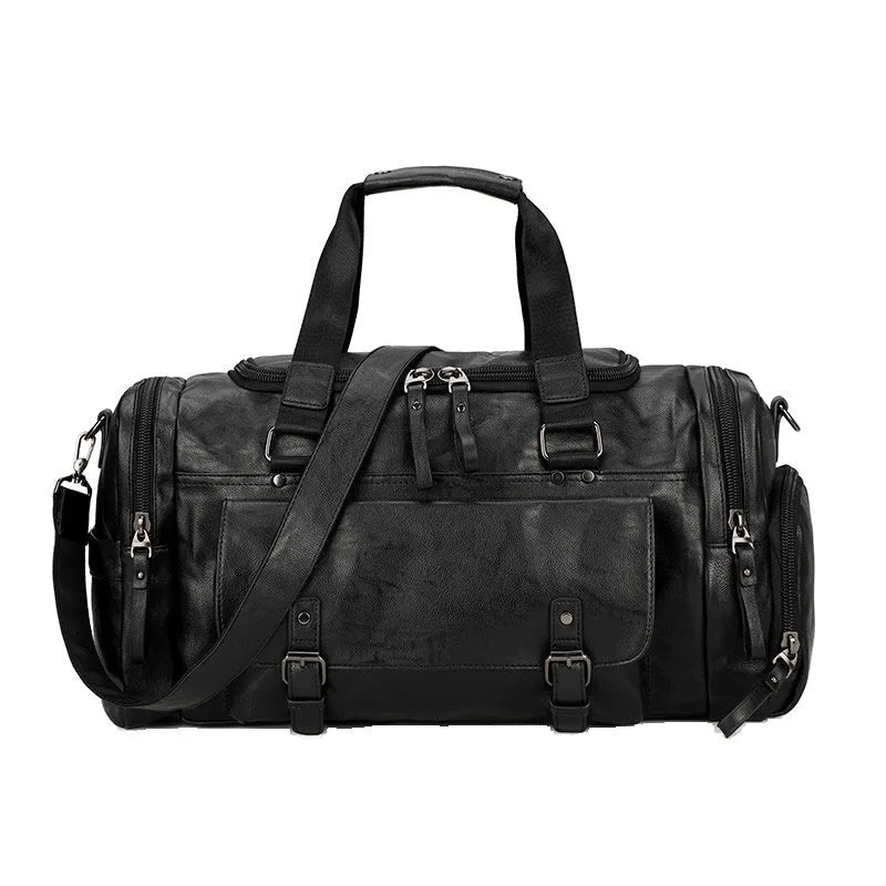 Black travel bag with shoe compartment showing 52cm height, 19cm width, and 27cm depth dimensions