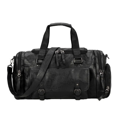 Black travel bag with shoe compartment showing 52cm height, 19cm width, and 27cm depth dimensions