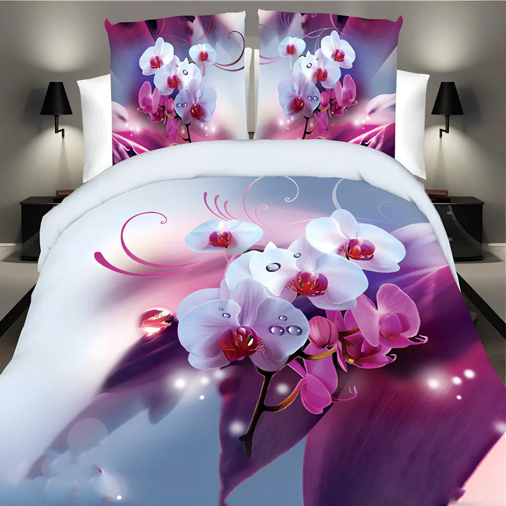 Brushed 3D floral pattern four-piece bedding set with quilt cover, sheets, and pillowcases in blue colour