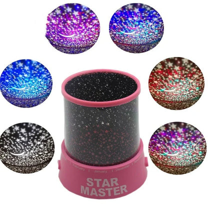 Round pink and purple starry sky LED night light with battery operation
