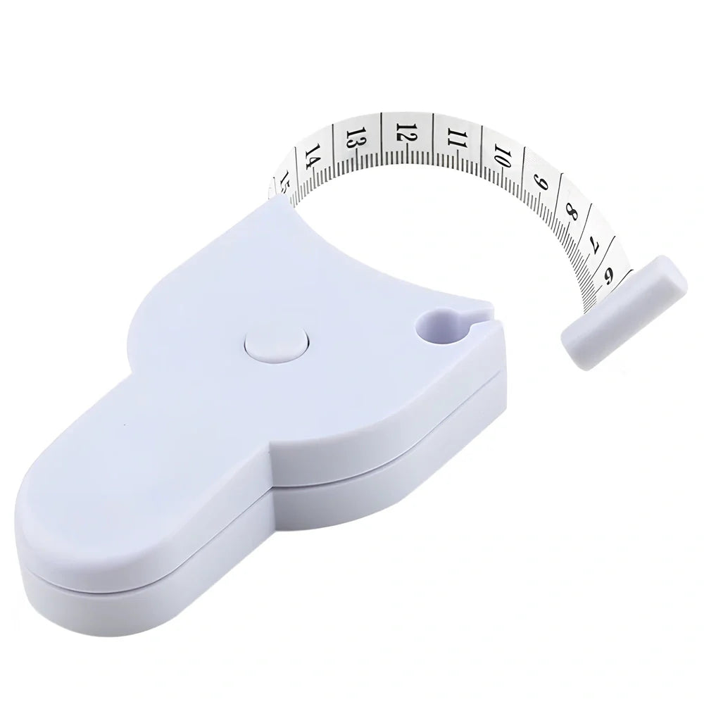Automatic body measuring tape with 1.5m range showing dual metric and imperial measurement scales