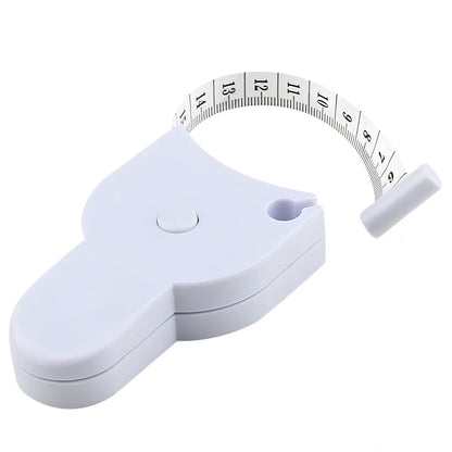 Automatic body measuring tape with 1.5m range showing dual metric and imperial measurement scales