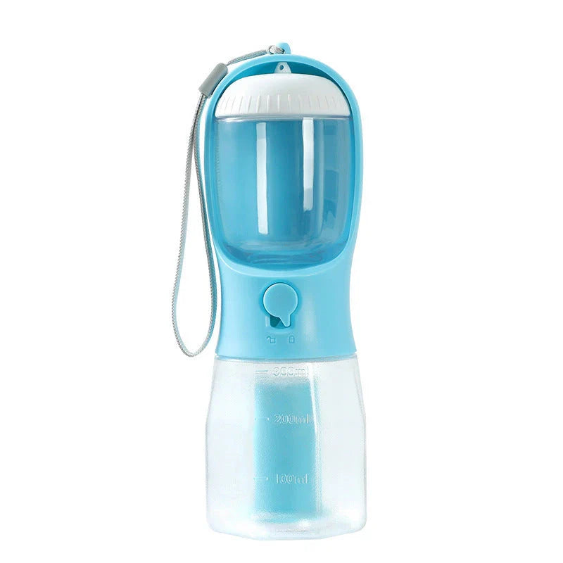 Versatile 3-in-1 pet water bottle with integrated water dispenser, food container, and waste bag compartment