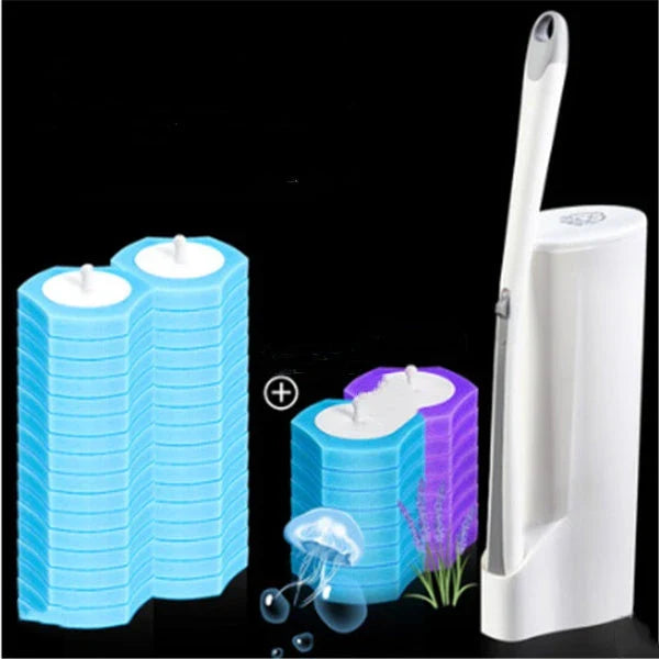 Disposable toilet cleaning brush with scrubbing pad for thorough, hygienic bathroom cleaning