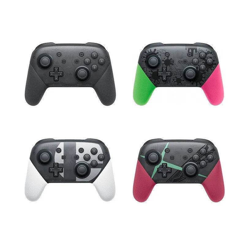 Wireless Bluetooth gamepad with vibration, shown in black, white, red, and green colour variants.