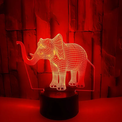 3D elephant LED table lamp with colourful illumination and touch control base measuring 87x87x42mm