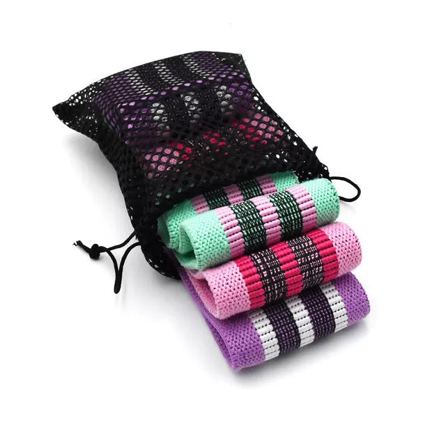 Latex mesh resistance band for hip and leg strength training in various colors and sizes