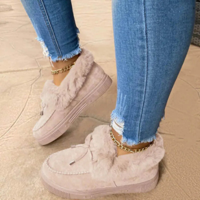 Women's cotton shoes with round toe, non-slip rubber sole, and velvet lining in multiple colours