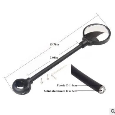 Black metal bicycle rearview mirror with hose clamp adjustment mounted on helmet, two-pack configuration