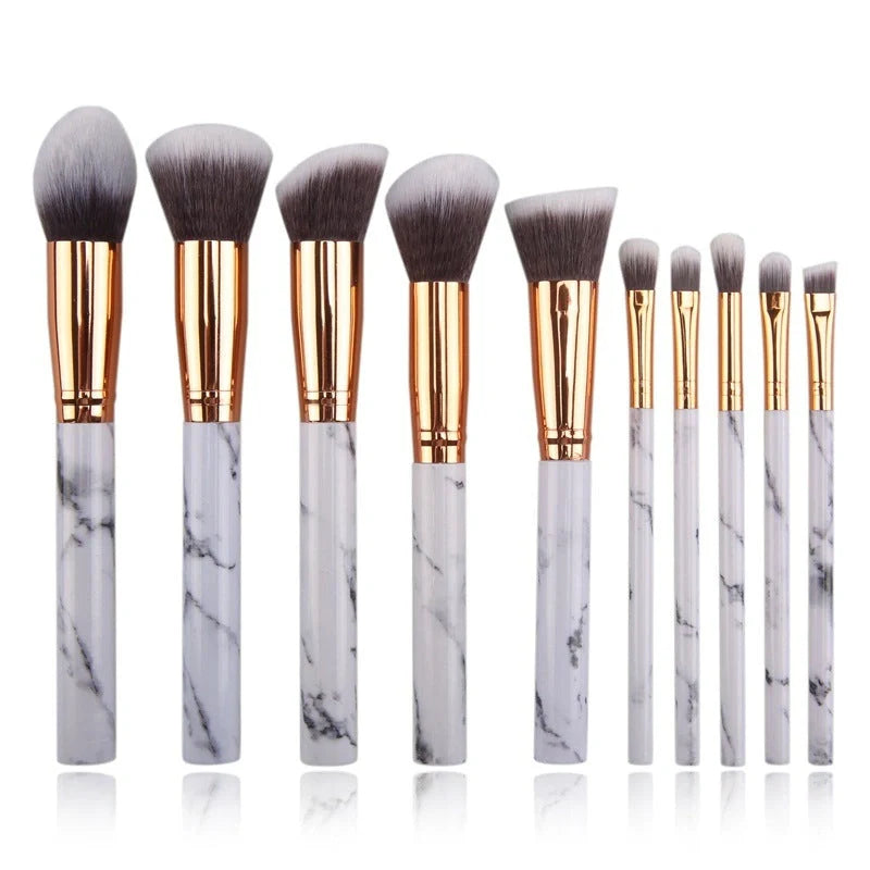 10-piece marble makeup brush set with 5 large and 5 small brushes for flawless application