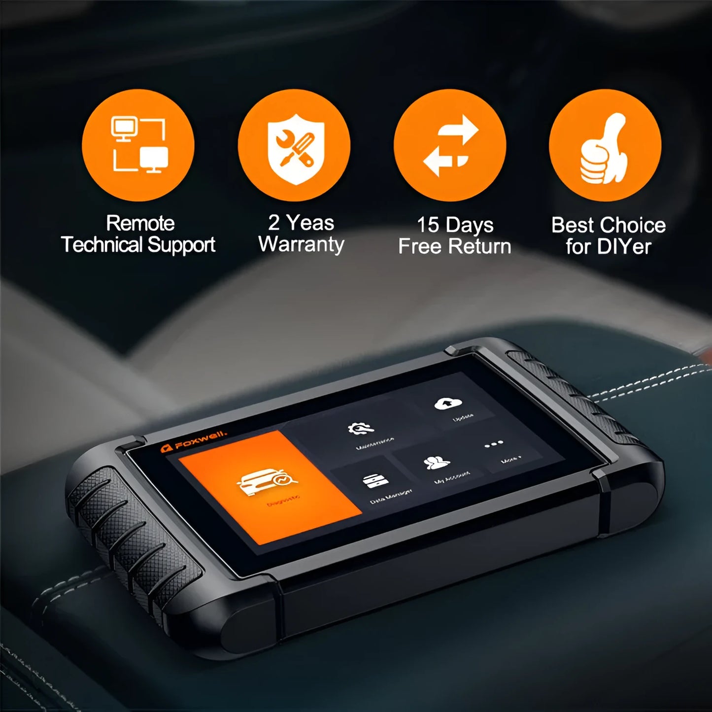 NT809 automotive diagnostic scanner with main unit, diagnostic cable and OBDII adapter for full system vehicle detection