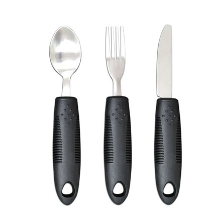 Stainless steel adaptive eating utensils with rubber handles and bendable components for elderly anti-shake support
