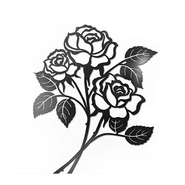 Black iron rose art wall decoration with intricate design